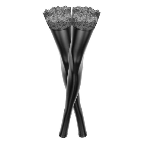 Power Wetlook Stockings with Silicone Lace for Perfect Hold Hosiery