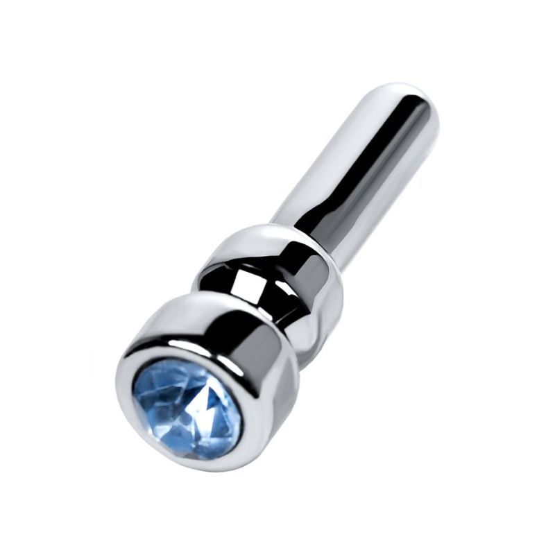 Silver Metal Urethral Plug with Sapphire Rhinestone Small Silver > Sex Toys For Men > Sounding Rods