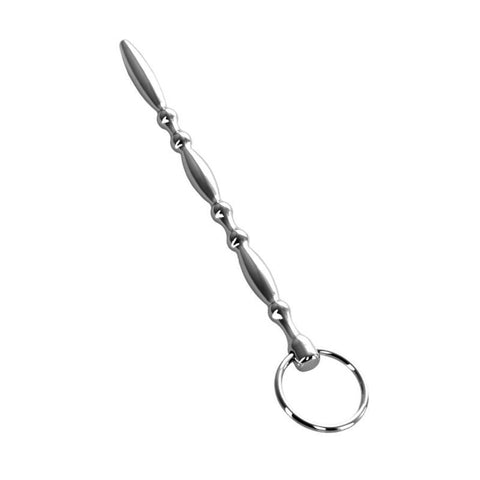 Silver Metal Beaded Urethral Plug with Ring Sounding Rods