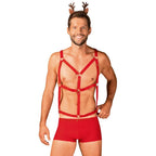 Mr Reindeer – Elastic Mesh 3 Piece Mens Lingerie Set Red Large Extra Large > Clothes > Mens Apparel