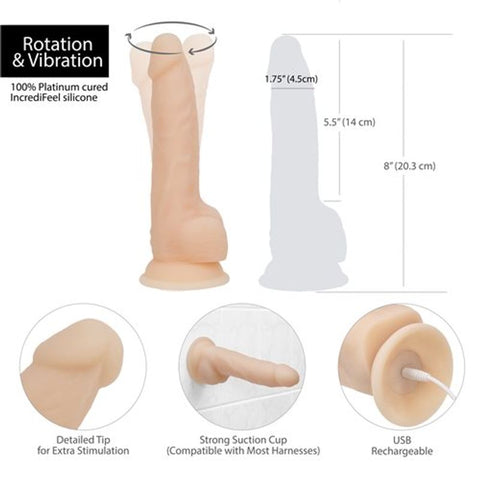 Rotating 8 Inch Vibrating Dildo with Remote in Vanilla DONGS Vibrating