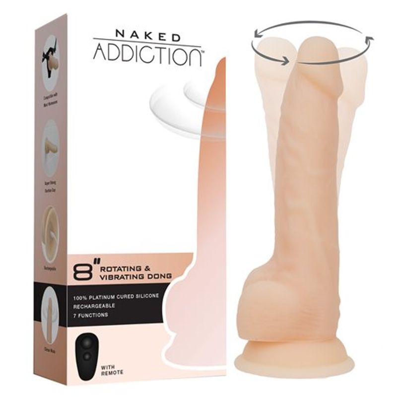 Rotating 8 Inch Vibrating Dildo with Remote in Vanilla > Dildos > Strap On Dildos