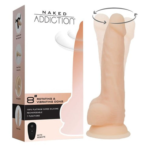 Rotating 8 Inch Vibrating Dildo with Remote in Vanilla > Dildos > Strap On Dildos
