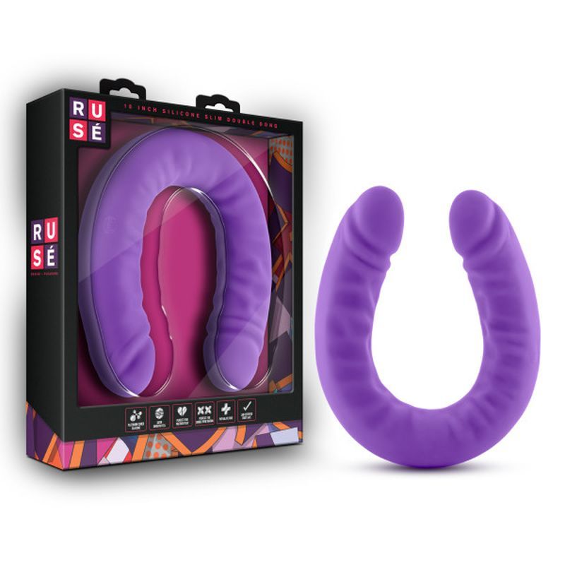 Ruse Silicone Slim 18in Purple Double Dong Dildo 1.5in Wide > Dildos > Double Dildos