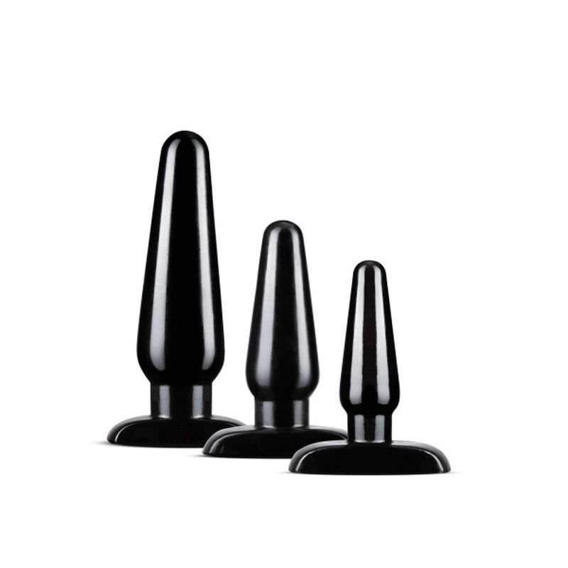 Anal Adventures 3 Pc Basic Plug Kit (Black) – Beginner 4 Inch and Medium Butt Plug Set > Anal Range > Butt Plug Kits