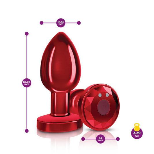 Cheeky Charms Red Rechargeable Vibrating Metal Butt Plug - Medium