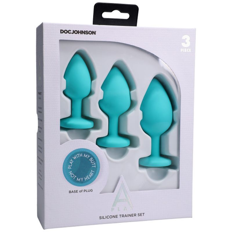 Play With My Butt Not My Heart Silicone Anal Trainer Set 3 Pc Teal > Anal Range > Butt Plug Kits