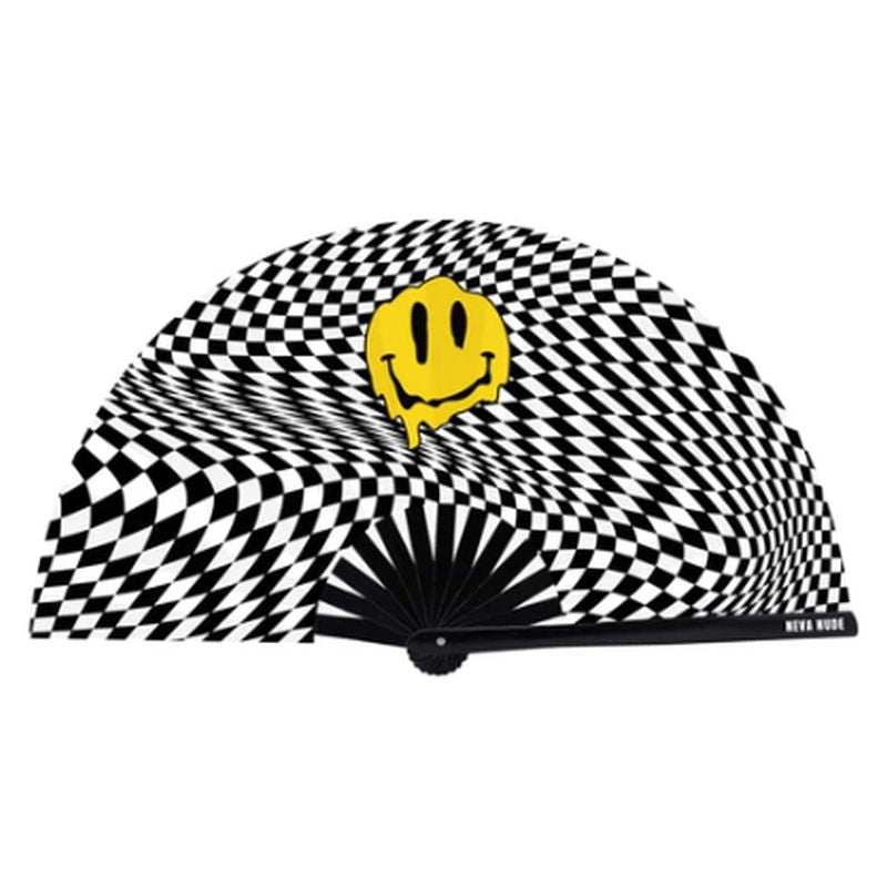 Trippy Checkers Melty Face Blacklight Reactive Folding Fan Festival Accessory Multi > Clothes > Accessories