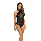 Stretch Wetlook Mesh Panel Bodysuit in Black Large > Clothes > Bodies and Playsuits