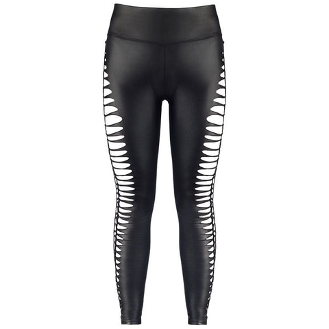 Stretch Wetlook Leggings with Cut Out Sides in Black Lingerie Hosiery