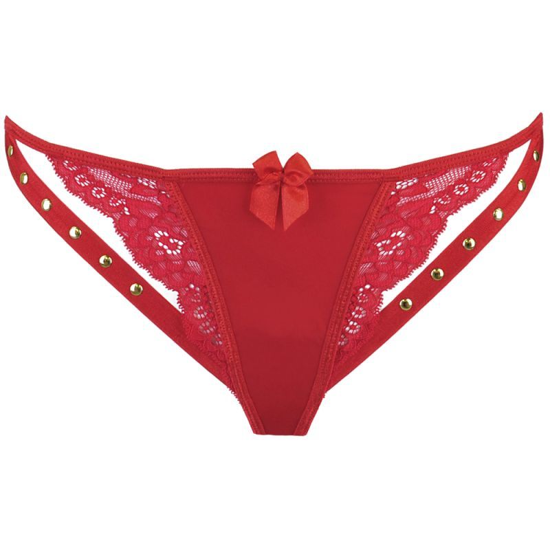 Microfiber and Lace G-String with Studs in Red Lingerie