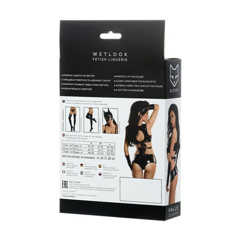 Glossy Wetlook 3 Pc Set Halle in Sizes S to L Lingerie