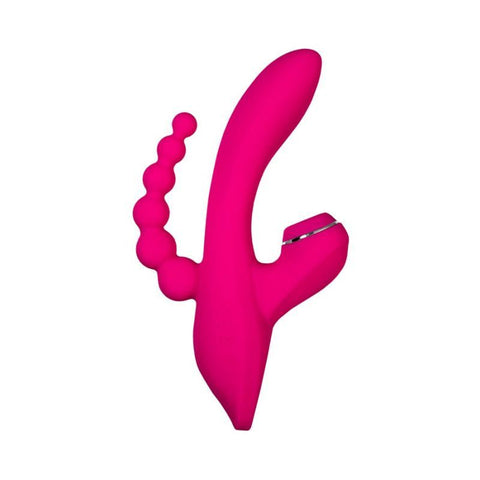 JOS Tripling Triple Stimulator – Waterproof Silicone Vibrator with Anal Beads and USB Rechargeable Pink VIBRATORS-RABBIT-MULTI