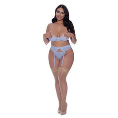 Demi Bra Garter and Thong Set UK Size S/M to L/XL