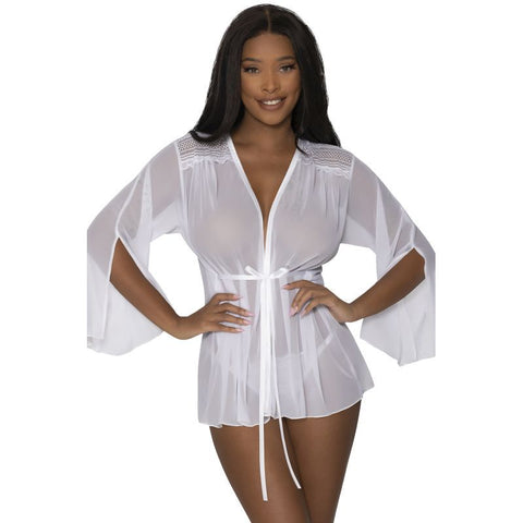 Flowing Short Robe with Lace and Slit Sleeves Sizes S-XL > Clothes > Plus Size Lingerie