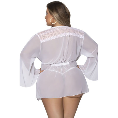 Flowing Short Robe with Lace and Slit Sleeves Sizes S-XL > Clothes > Plus Size Lingerie