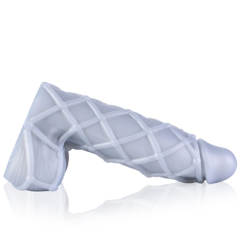 Fetishique Liquid Silicone Medium 8 Inch Vac-U-Lock Dildo with Textured Ridges and Bumps Silver Medium > Dildos > Realistic Dildos