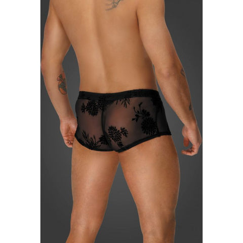 Men's Flock Embroidery Booty Shorts Sexy Adult Intimacy Wear Black Extra Large Mens Trunks