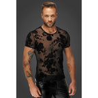 Flock Embroidery Short Sleeve T-Shirt Semi-Transparent Mesh Floral Pattern Men’s Shirt Extra Large > Clothes > Mens Apparel
