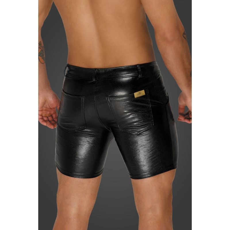 Noir Snake Wetlook Mid-Length Shorts with Back Pockets – Men's Wetlook Shorts Black Extra Large > Clothes > Mens Apparel