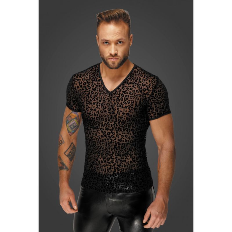 Leopard Flock V Neck T-Shirt – Raised Velvet Texture Men’s T-Shirt Small > Clothes > Mens Apparel
