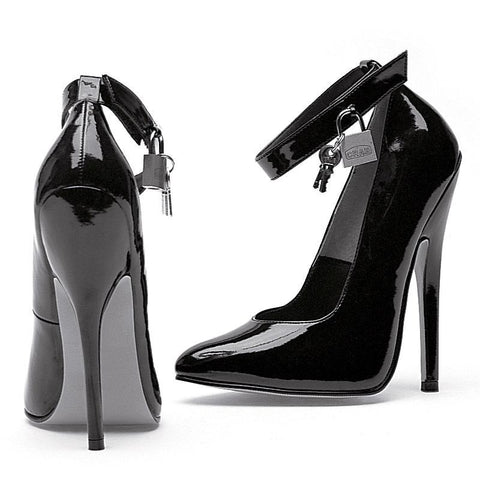 Fetish Pump with Lock and Key Black 6 Inch 8 Heels