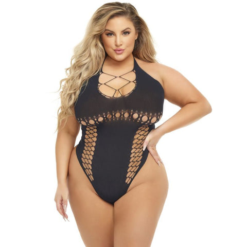 Hot Too Handle Queen Size Black Bodysuit Nylon Spandex Black Curvy Size > Clothes > Plus Size Lingerie