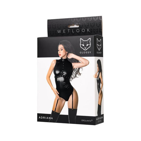 Glossy Adriana Bodysuit with Adjustable Garters Size M Bodystocking