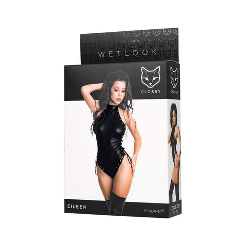 Glossy Eileen Bodysuit with Adjustable Ties and Grommets Bodystocking