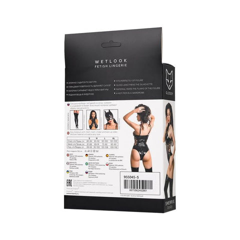 Glossy Sherrie Bodysuit with Mesh Insert Size S-M Bodystocking
