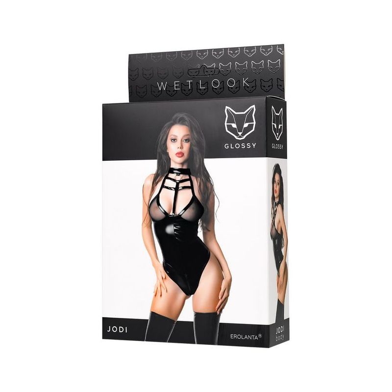 Glossy Jodi Bodysuit – Lingerie with Mesh Insert and Zip Detail > Clothes > Womens Latex