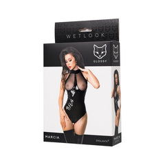 Glossy Marcia Bodysuit with Mesh Insert Size S-XL