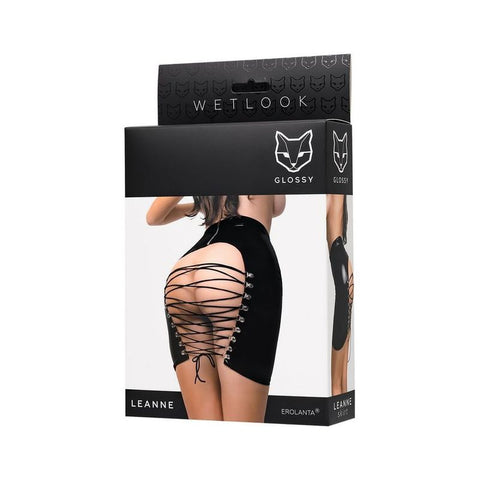 Glossy Leanne Mini Skirt - Sexy Black Wetlook Design Lingerie