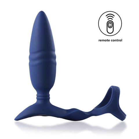 Ring and Rear Dual Thrusting Anal Probe with Cockring and Remote Prostate Tools