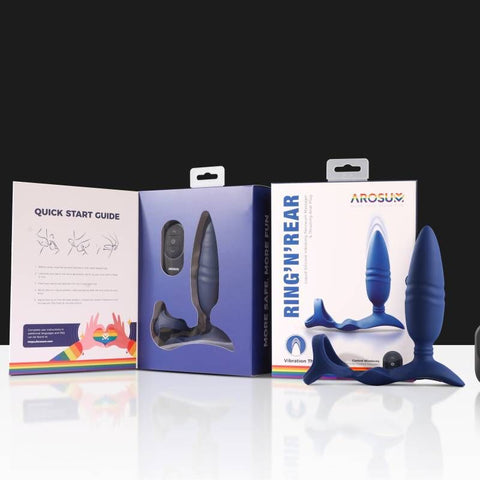 Ring and Rear Dual Thrusting Anal Probe with Cockring and Remote Prostate Tools