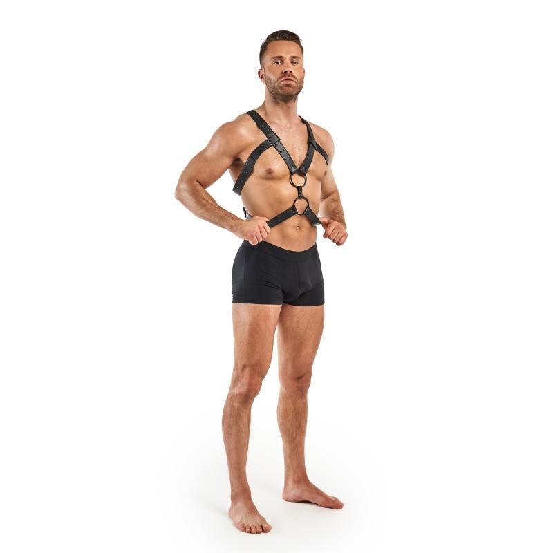 Rocco Bondage Harness Black Adjustable Faux Leather for Men > Clothes > Mens Harnesses