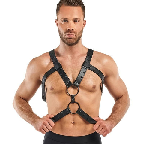 Rocco Bondage Harness Black Adjustable Faux Leather for Men Mens Harnesses