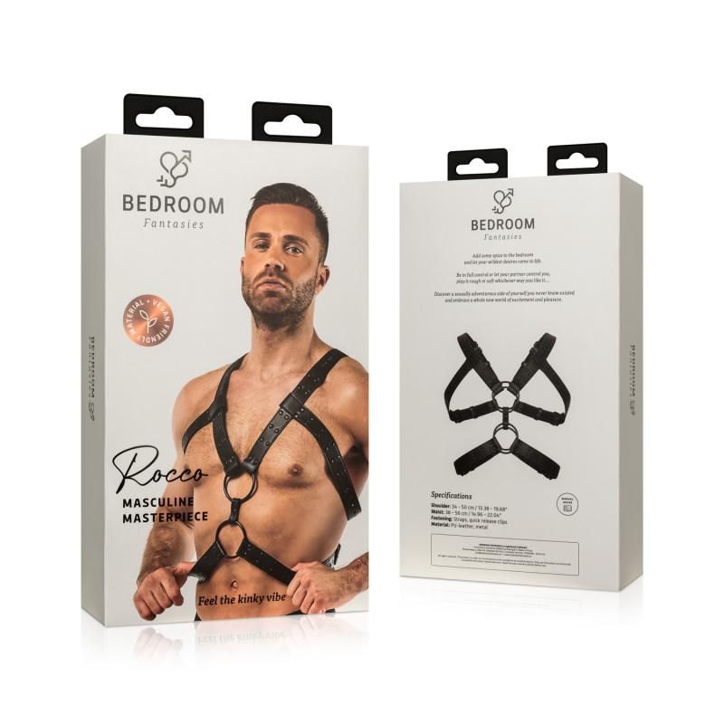 Rocco Bondage Harness Black Adjustable Faux Leather for Men > Clothes > Mens Harnesses