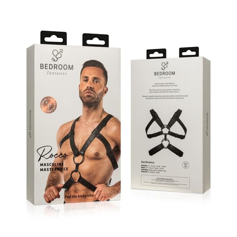 Rocco Bondage Harness Black Adjustable Faux Leather for Men Mens Harnesses