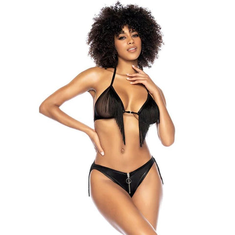 Fringe Halter Two Piece Set Black Large Extra Large > Clothes > Bra Sets