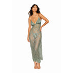 Dreamgirl Long Eyelash Lace Chemise with G-String in Sage Small > Clothes > Dresses and Chemises