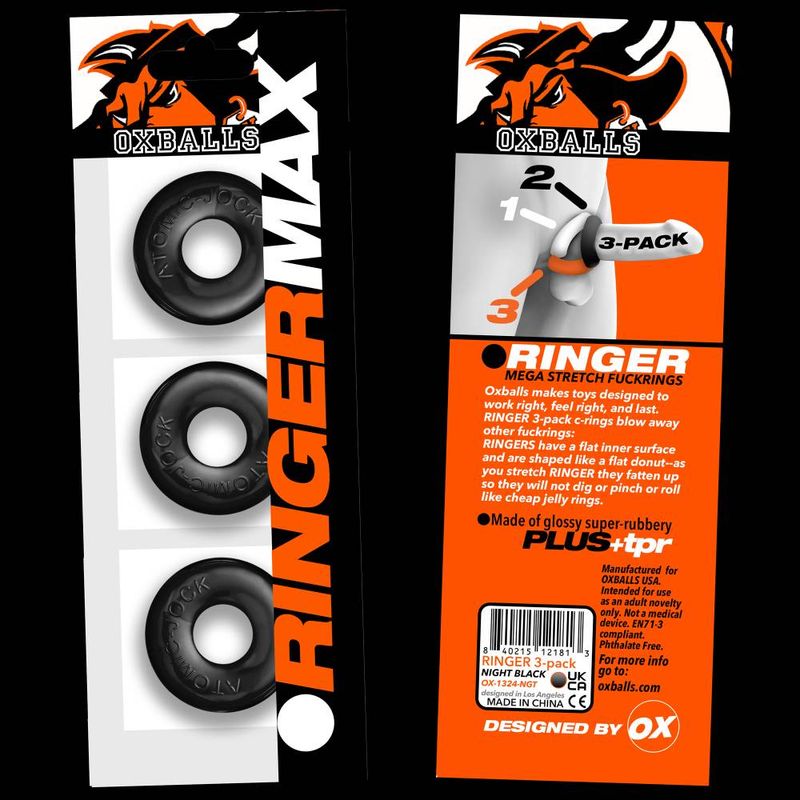 Ringer Max 3-Piece Cock Ring Set (Black) – Thick, Strong, Stretchy Cock Rings > Cock Ring > Sets