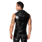 Noir Frenzy Sleeveless Wetlook Hoodie – Edgy Shine Sleeveless Activewear Top > Clothes > Mens Apparel