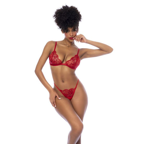 Red 3 Piece Set with Bralette, Garter Belt, and Thong – Luxury Lingerie Set > Clothes > Bra Sets