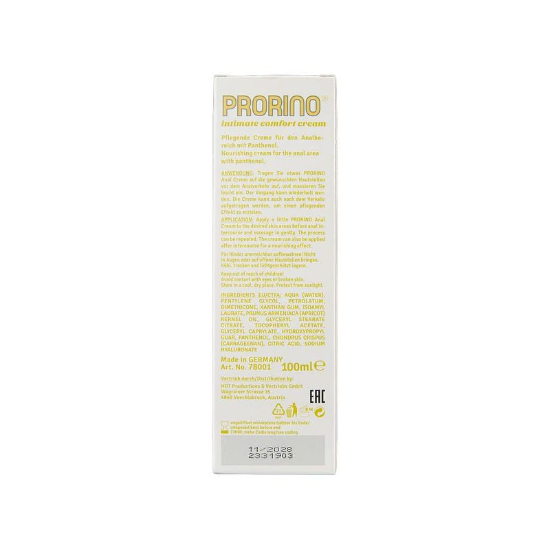 Prorino Unisex Sensitive Anal Comfort Cream 100ml Tube ENHANCERS