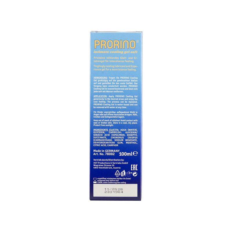 Prorino Cooling Gel Soft Lubricant 100ml Water-Soluble Formula > Lube > Water Based
