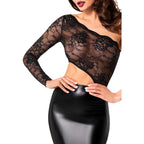 Erotica Midi Dress – Elegant Asymmetric Dress with Lace and Power Wetlook Fabric > Clothes > Dresses and Chemises
