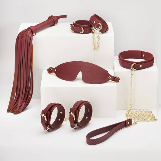 8 Pc Deluxe Bondage Play Kit Burgundy Gold