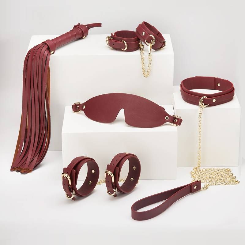 Deluxe 8-Piece Bondage Play Kit (Burgundy Gold) – BDSM Restraint Set Burgundy > Bondage Gear > Bondage Kits