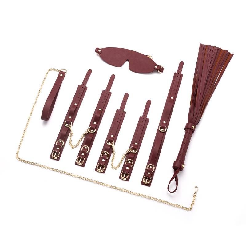 Deluxe 8-Piece Bondage Play Kit (Burgundy Gold) – BDSM Restraint Set > Bondage Gear > Bondage Kits